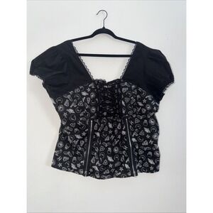 Hot Topic Corset Style Top Lace Skulls Goth Size 3 Black  Zippers